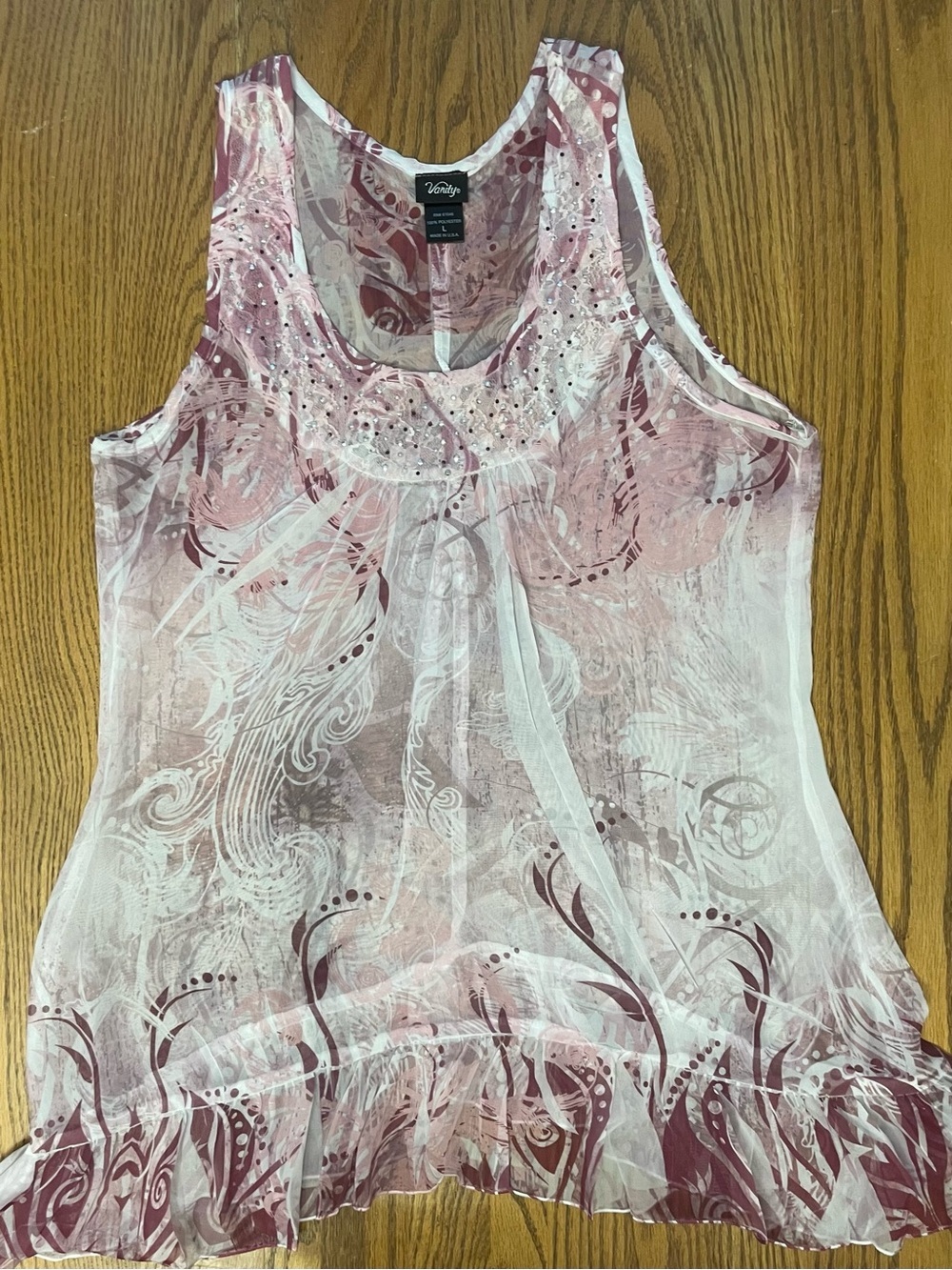 Vanity Pink Printed Sheer Sleeveless Tank